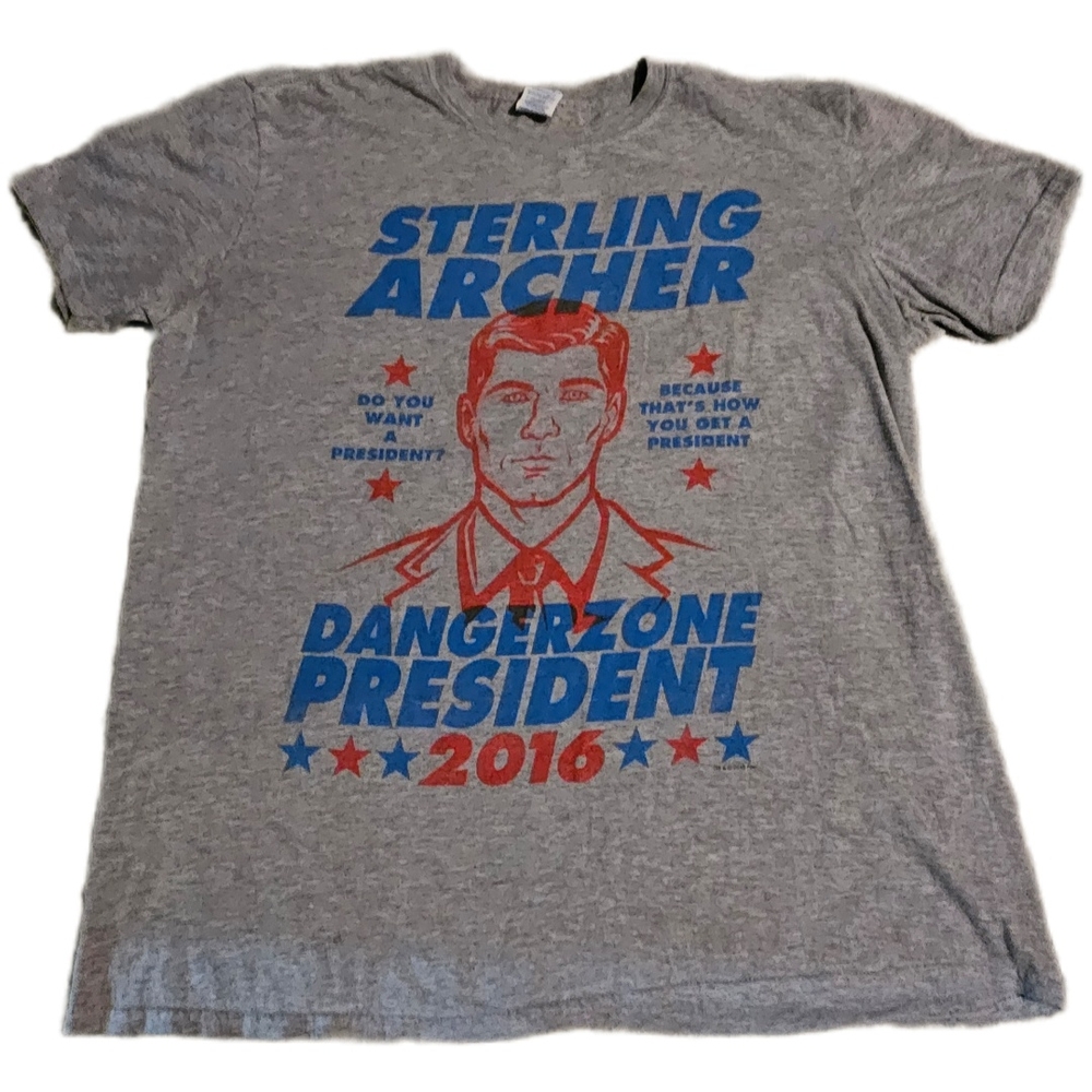 Gildan Gray Sterling Archer Dangerzone Tee Men's Softstyle XL Vintage Wash